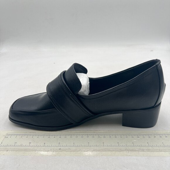 miss left Black Low Chunky Heels Pumps Closed Square Toe Slip On Loafers - Picture 2 of 8